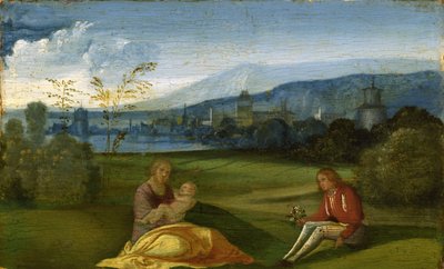 Sielankowy krajobraz pasterski, koniec XV w. autorstwa Giorgione da Castelfranco