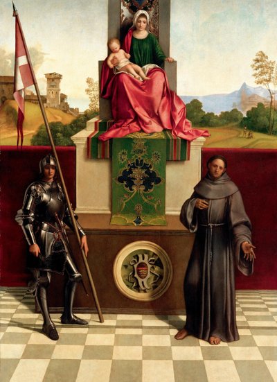 Madonna z Dzieciątkiem między świętymi Franciszkiem a Nikazjuszem Castelfranco Madonna, ok. 1503-1504. autorstwa Giorgione da Castelfranco