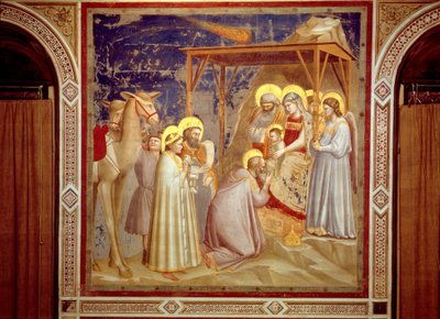 Pokłon Trzech Króli, Kaplica Scrovegnich, Padwa, ok. 1305 (fresk) autorstwa Giotto (c.1266 1337)