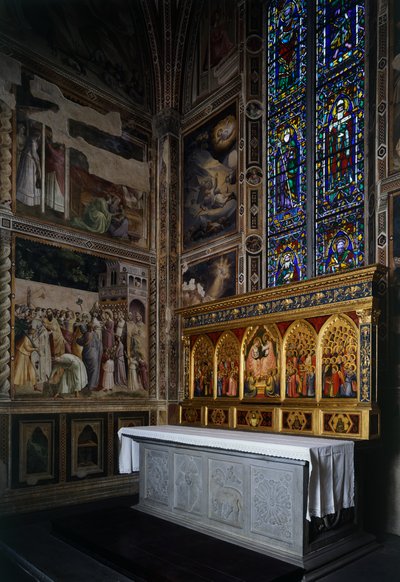 Kaplica Baroncelli, poliptyk Baroncelli nad ołtarzem, ok. 1328, autorstwa Giotto (1267-1337), tempera i złoto na desce, bazylika Santa Croce, Florencja. Włochy autorstwa Giotto (c.1266 1337)