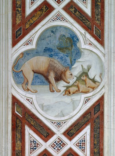 Malowana płytka, symbol zmartwychwstania Jezusa Chrystusa, fragment fresków, autorstwa Giotto autorstwa Giotto (c.1266 1337)