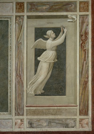 Nadzieja, uskrzydlona postać kobieca lecąca w kierunku anioła, który zaprowadzi ją do nieba, autorstwa Giotto (1267-1337), fragment z cyklu fresków Wady i cnoty autorstwa Giotto (c.1266 1337)