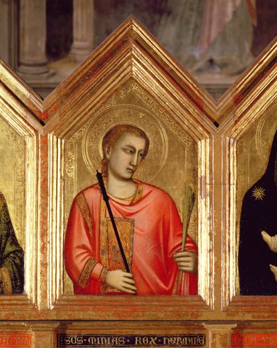 Święty z poliptyku św. Reparaty, detal z płyty 66557 patrz także 66558-66568 autorstwa Giotto di Bondone
