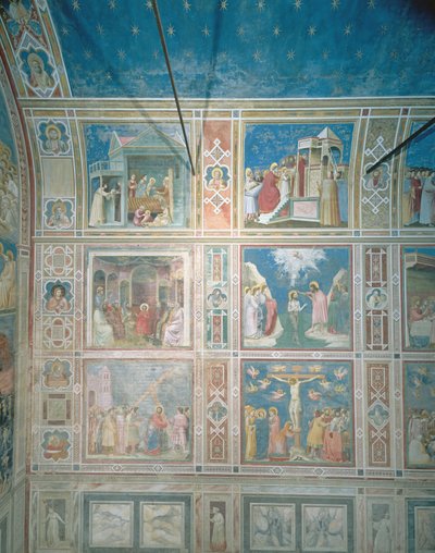 Widok na freski na lewej ścianie, c.1303-05 (po renowacji) autorstwa Giotto di Bondone