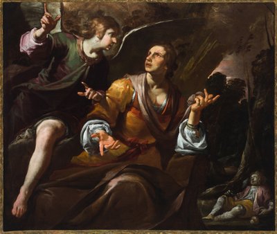 Hagar i anioł, ok. 1640 r. (olej na płótnie) autorstwa Giovacchino Assereto
