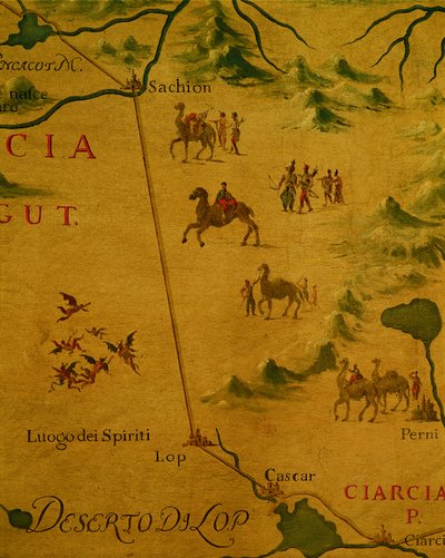 Pustynia Lop, dom duchów i upiorów, przez który przejeżdżał Marco Polo autorstwa Giovan Battista Ramusio