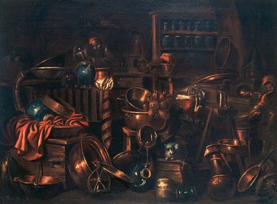 Laboratorium alchemika, obraz Gian Domenico Valentino (1630-1708), Włochy autorstwa Giovan Domenico Valentino