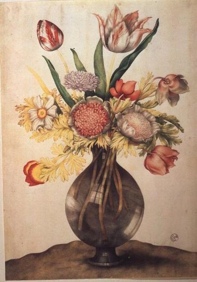 Wazon z kwiatami (tempera na welinie) autorstwa Giovanna Garzoni