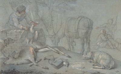 Łowcy z martwą zwierzyną w krajobrazie, 1600-1800. autorstwa Giovanni Agostino Cassana