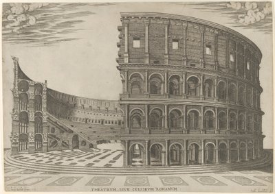 Sekcja i elewacja Koloseum w Rzymie, 1581. autorstwa Giovanni Ambrogio Brambilla