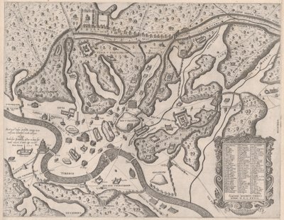 Lustro rzymskiej wspaniałości: Starożytny Rzym i jego wzgórza, z zachodu, 1582., 1582. autorstwa Giovanni Ambrogio Brambilla
