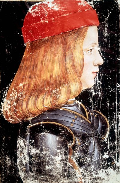 Portret Maksymiliana Sforzy (1490 - 1530). Miniatura Giovanniego Ambrogio De Predis (w. 1455 - 1508). autorstwa Giovanni Ambrogio de Predis