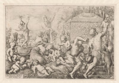 Bacchanal met altaar, faun en Silenus autorstwa Giovanni Andrea Podesta