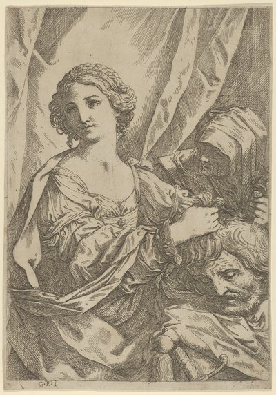 Judyta chwyta głowę Holofernesa za włosy i patrząc w lewo, stara wo..., 1600-1640. autorstwa Giovanni Andrea Sirani