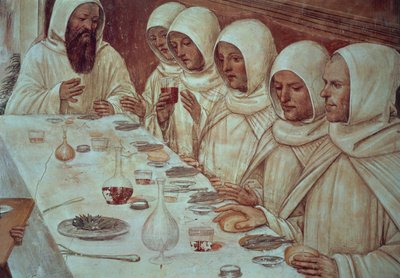 Św. Benedykt, który zdobył dużo mąki i nakarmił mnichów, fragment z Żywotu św. Benedykta autorstwa Giovanni Antonio Bazzi Sodoma