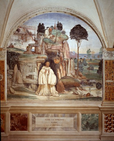 Demon łamie dzwon - Demon łamie dzwonowy fresk klasztoru wykonany przez Antonio Bazzi dit il Sodoma (1477 - 1549) opowiadający o życiu św. Benedykta z Nursji (480 - 567) założyciela zakonu benedyktynów 1503 - 1508 Opactwo Monte Olivet autorstwa Giovanni Antonio Bazzi Sodoma