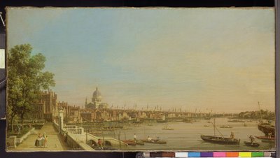 Tamiza z tarasu domu w Somerset patrząc na kościół św. Pawła, ok. 1750 autorstwa Giovanni Antonio Canal