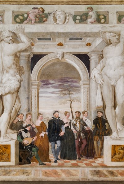 Zaproszenie do tańca, Sala Główna, ok. 1570 (fresk) autorstwa Giovanni Antonio Fasolo