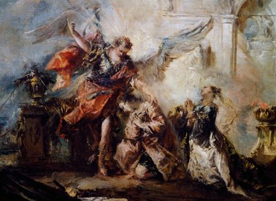 Anioł błogosławi Tobiasza, fragment z Wesela Tobiasza, prawa część autorstwa Giovanni Antonio Guardi