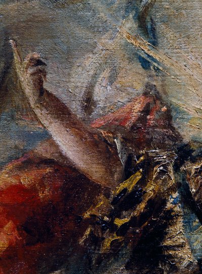 Ręka anioła błogosławi Tobiasza, fragment z Wesela Tobiasza, prawa część autorstwa Giovanni Antonio Guardi