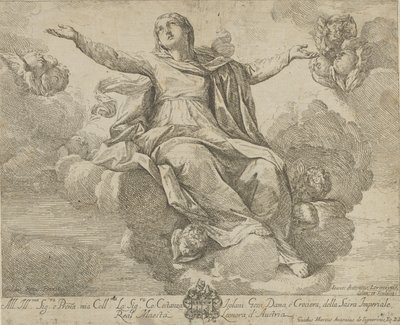Wniebowzięcie Najświętszej Marii Panny siedzącej w obłokach z rozpostartymi ramionami, ang..., 1685-1720. autorstwa Giovanni Antonio Lorenzini