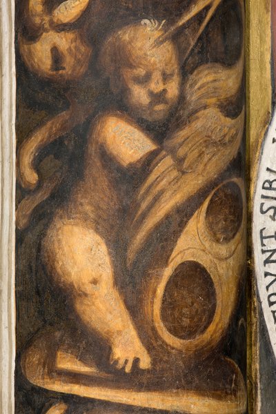 Central Ave, Lesena Górna Część Nad Stołecznym Pierwszym i Drugim Przęsłem Południowym, IL Pordenone, Putto, Szczegół autorstwa Giovanni Antonio Pordenone