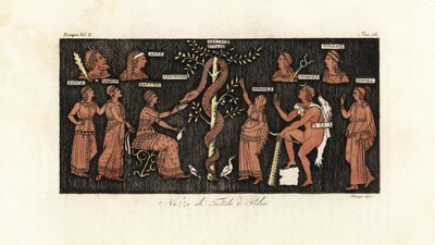 Herakles podczas swojej jedenastej pracy, zabierając złote jabłka z Ogrodu Hesperydów strzeżonego przez węża Ladona autorstwa Giovanni Antonio Sasso