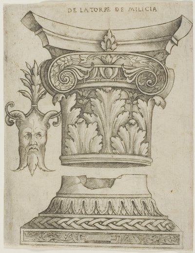 Detale architektoniczne: podstawa, kapitał i maska autorstwa Giovanni Antonio da Brescia