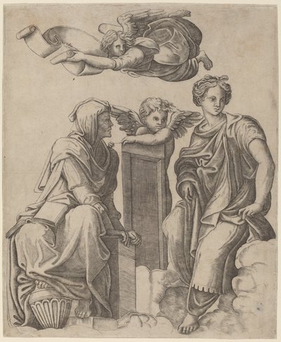 Dwie Sybille i Anioł autorstwa Giovanni Antonio da Brescia after Raphael