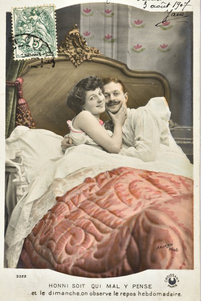 Pocztówka: Wstyd, kto źle myśli/Niedzielny odpoczynek w tygodniu - data 1907 autorstwa Phillipe de Marlier