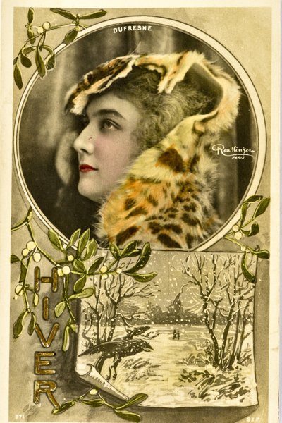 Pocztówka: Portret Mademoiselle Dufresne, artystki Music Hall autorstwa Phillipe de Marlier
