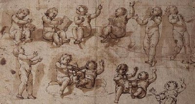 Badania Putti (pióro, tusz, wash i kreda) autorstwa Giovanni Baglione