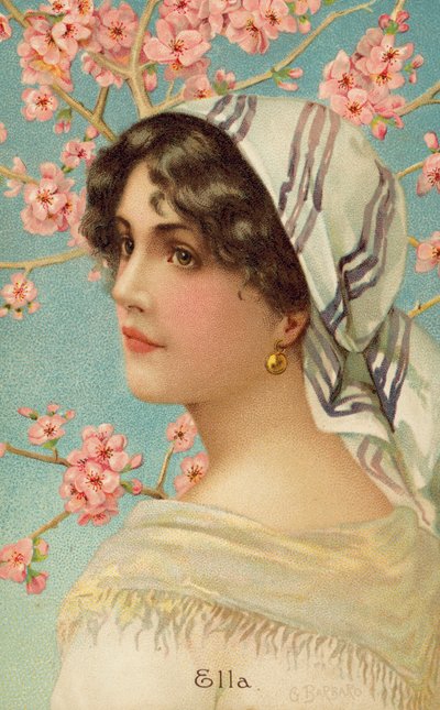 Portret kobiety z kwitnącym drzewem (kolor litho) autorstwa Giovanni Barbaro