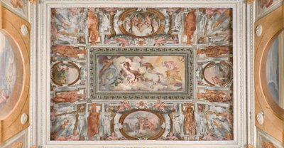 Rydwan Słońca prowadzony przez Apolla, Apollo Loggia, ok. 1560 (fresk) autorstwa Giovanni Battista and Cambiaso Luca Castello