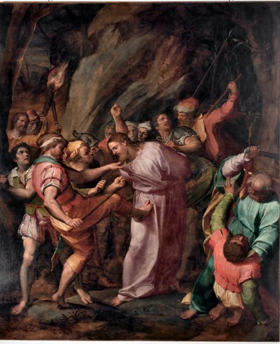 Obraz „Schwytanie Chrystusa” autorstwa Giovanniego Battisty Castello dit Il Bergamasco (ok. 1500/1509-1569) autorstwa Giovanni Battista  Castello