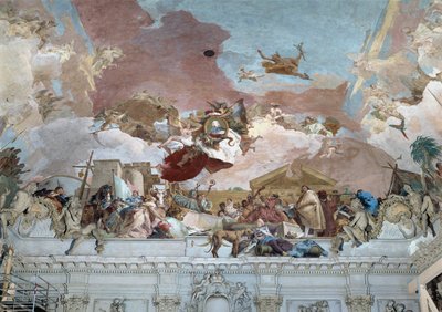 Apoteoza biskupa Carla Philippa von Greiffenklau i sekcja Europa fresku sufitowego ... (fresk) autorstwa Giovanni Battista (1696-1770) Tiepolo