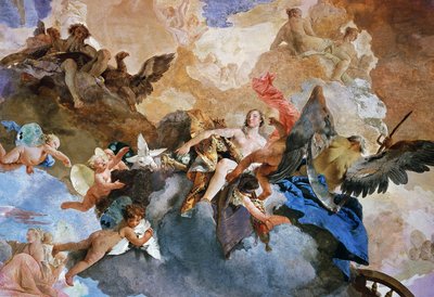 Porwanie Wenus przez Kronosa, fragment toru słonecznego rydwanu, fresk Giambattisty Tiepolo (1696-1770), Galeria Tapestry, Palazzo Clerici, Mediolan, Lombardia, Włochy autorstwa Giovanni Battista Tiepolo