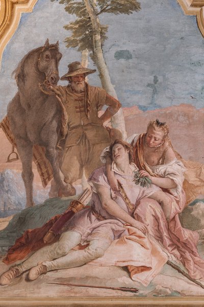 Palazzina (Mały Budynek): drugi pokój lub pokój Ariosto z freskami przedstawiającymi epizody z „Orlando Furioso”: „Angelica opiekuje się ranami Medoro” autorstwa Giovanni Battista Tiepolo