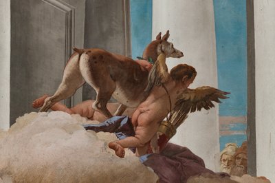 Palazzina (Mały Budynek), hol wejściowy: „Ofiara Ifigenii”, fragment łani wysłanej przez Artemidę w celu zastąpienia Ifigenii autorstwa Giovanni Battista Tiepolo