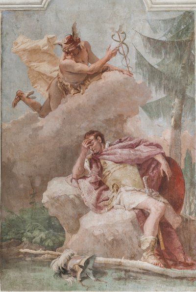 Palazzina (Mały Budynek), trzeci pokój lub pokój Eneidy: „Eneasz marzy o Merkurym, który każe mu odejść” autorstwa Giovanni Battista Tiepolo