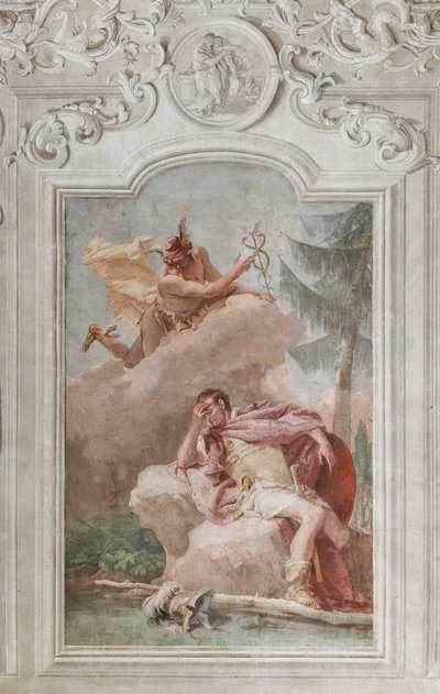 Palazzina (Mały Budynek), trzeci pokój lub pokój Eneidy: „Eneasz marzy o Merkurym, który każe mu odejść” autorstwa Giovanni Battista Tiepolo