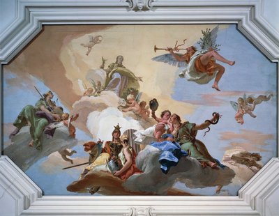 Triumf Chwały ogłoszony przez Sławę stojącą wśród Kardynalnych Cnót autorstwa Giovanni Battista Tiepolo