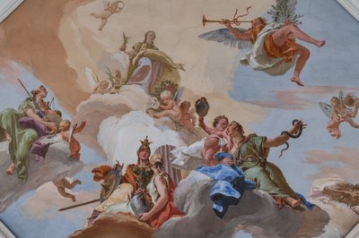 Triumf Chwały ogłoszony przez Sławę stojącą wśród Kardynalnych Cnót autorstwa Giovanni Battista Tiepolo