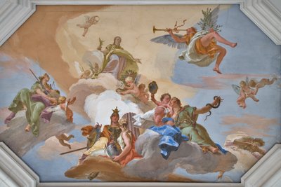 Triumf Chwały ogłoszony przez Sławę stojącą wśród Kardynalnych Cnót autorstwa Giovanni Battista Tiepolo