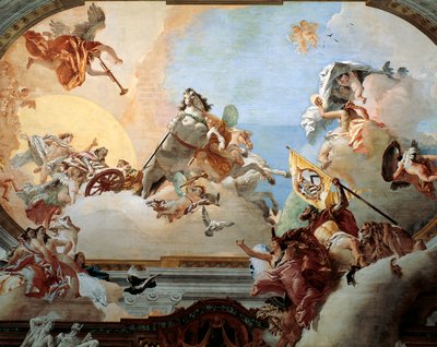 Alegoria stworzona dla małżeństwa Lodovico Rezzonico i szlachetnej weneckiej Faustyny ​​Savorgnan w 1758 roku, przez Giambattistę Tiepolo (1696-1770), fresk, Ca 