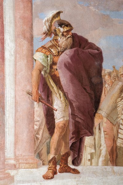 Fragment Agamemnona, z Minerwy powstrzymującej Achillesa przed zabiciem Agamemnona, z Sali Iliady w Palazzina autorstwa Giovanni Battista Tiepolo
