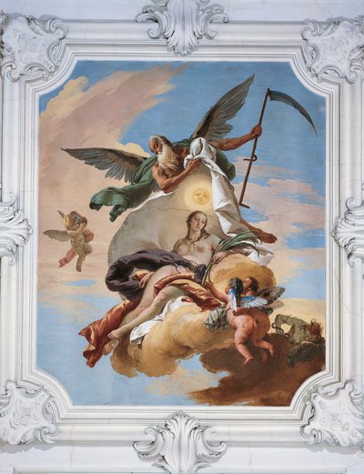 Poszukiwanie czasu na zawiść i odkrywanie prawdy, Giovanni Battista Tiepolo (1696-1770), fresk, Villa Loschi-Zileri, Biron, Monteviale, Włochy autorstwa Giovanni Battista Tiepolo