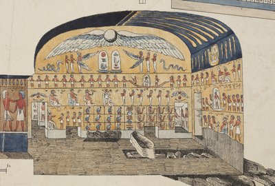 Sekcja grobowca Psammuthisa w Tebach, odkryta i otwarta przez Belzoniego w 1818 r. (litografia ręcznie kolorowana) autorstwa Giovanni Battista (after) Belzoni