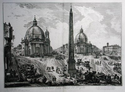Piazza del Popolo, z „Le Antichita Romane de G.B. Piranesi (1756)”, wydana w Paryżu autorstwa Giovanni Battista (after) Piranesi