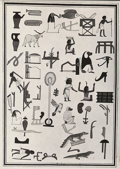Rysunki dekoracji z wnętrza grobowca faraona Psametyka I, reprodukowane w 1817 roku przez Giovanniego Battistę Belzoniego, znajdującego się w British Museum w Londynie autorstwa Giovanni Battista Belzoni